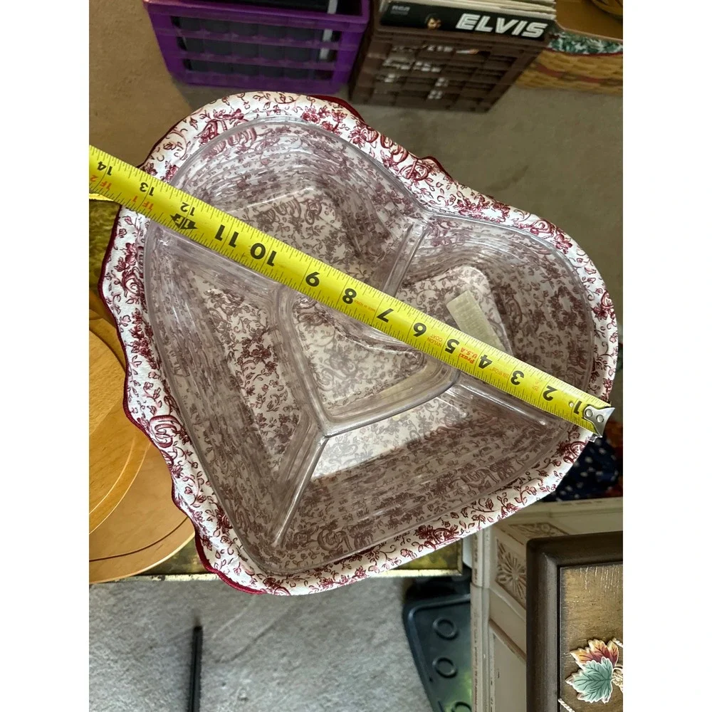 Longaberger Woodcrafts Heart Basket Set 3 Nesting Baskets Lids Toile Liners Red
